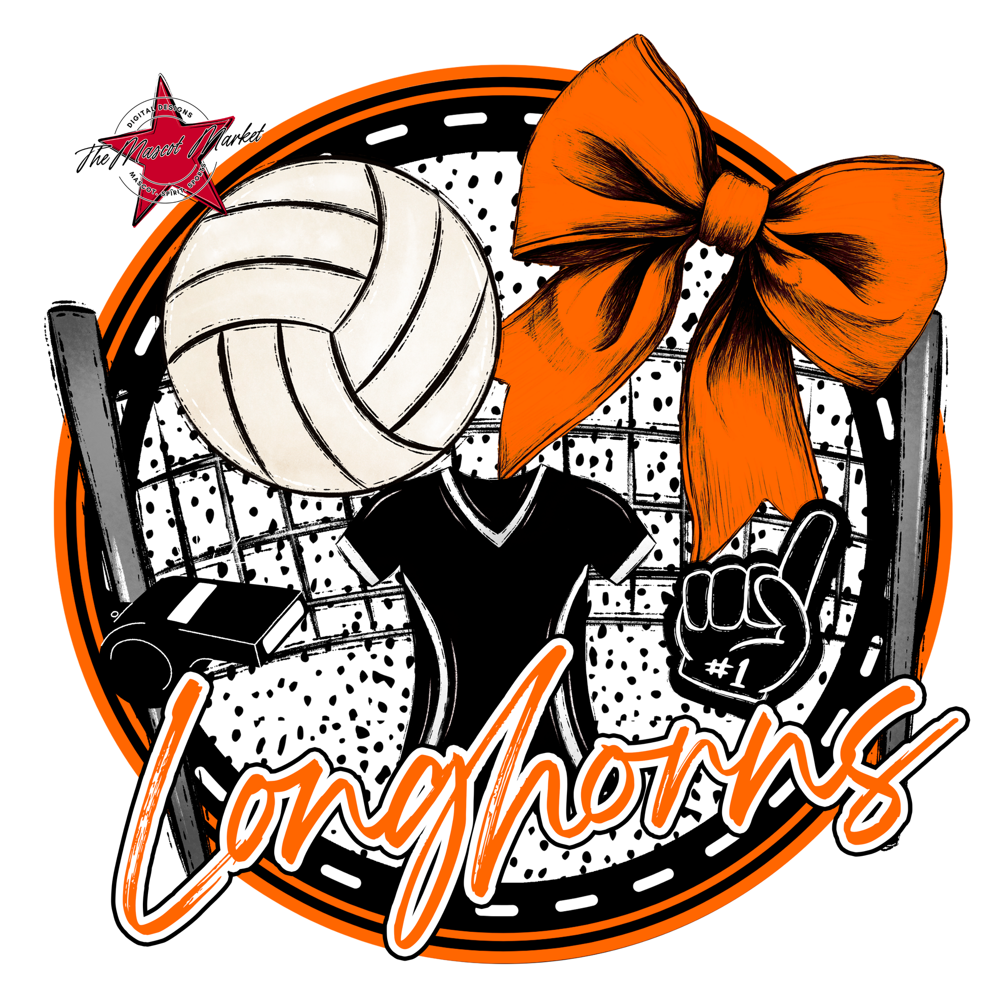 Longhorns Circle Volleyball Design-Orange