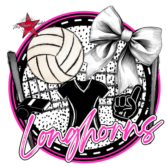 Longhorns Circle Volleyball Design-Pink