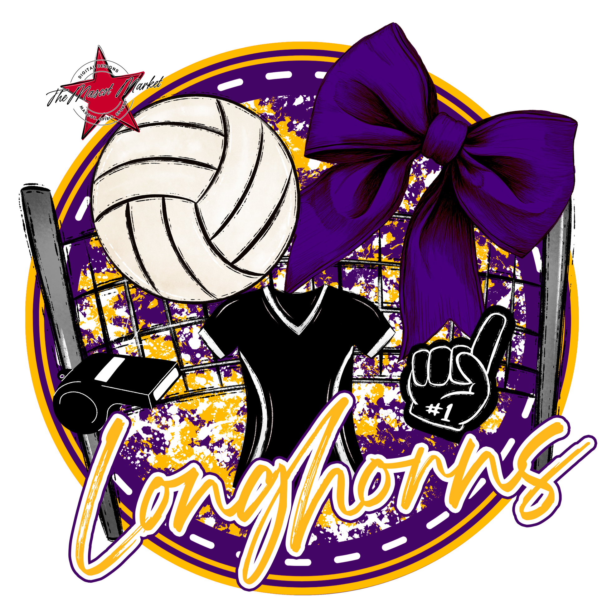 Longhorns Circle Volleyball Design-Purple-Yellow