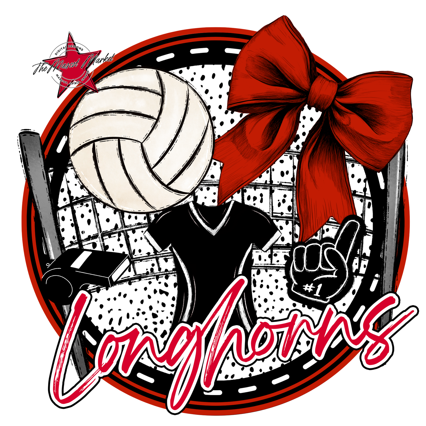 Longhorns Circle Volleyball Design-Red