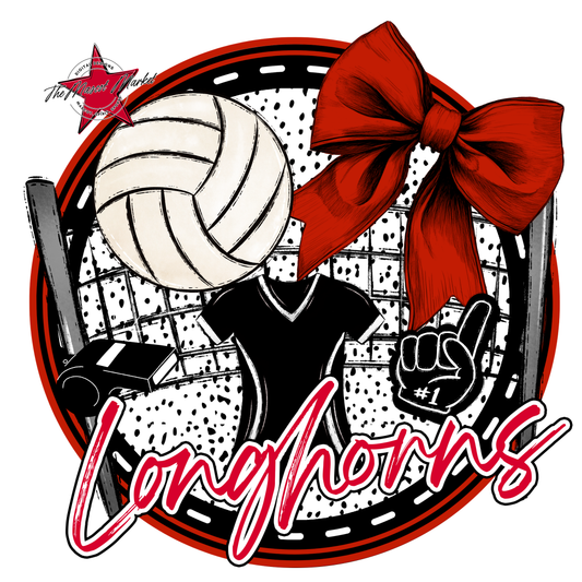 Longhorns Circle Volleyball Design-Red