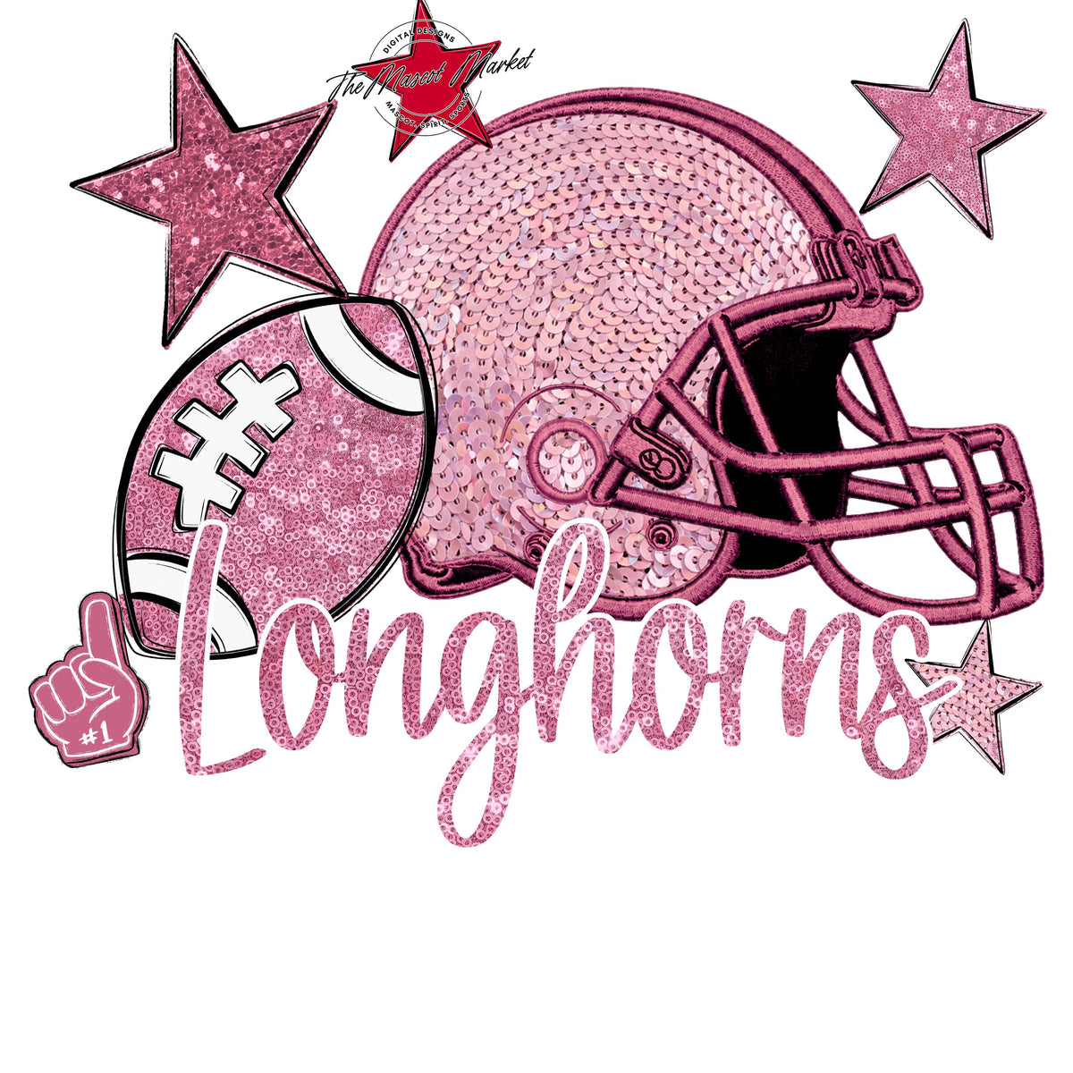 Longhorns Football Embroidered Sequins Design-Pink Out
