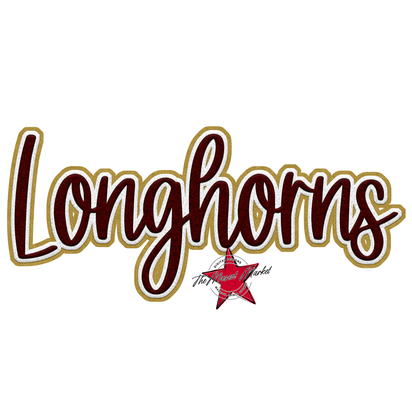 Longhorns Faux Chenille Patch-Maroon-Gold