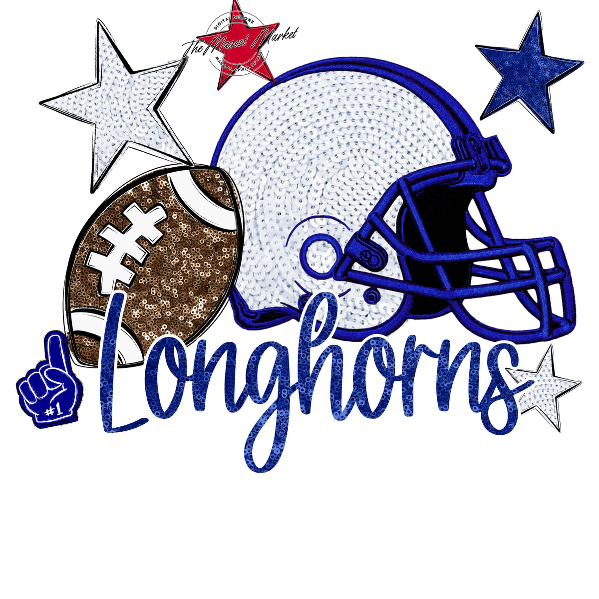 Longhorns Football Embroidered Sequins Design-Blue