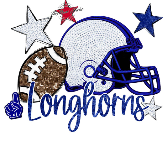 Longhorns Football Embroidered Sequins Design-Blue