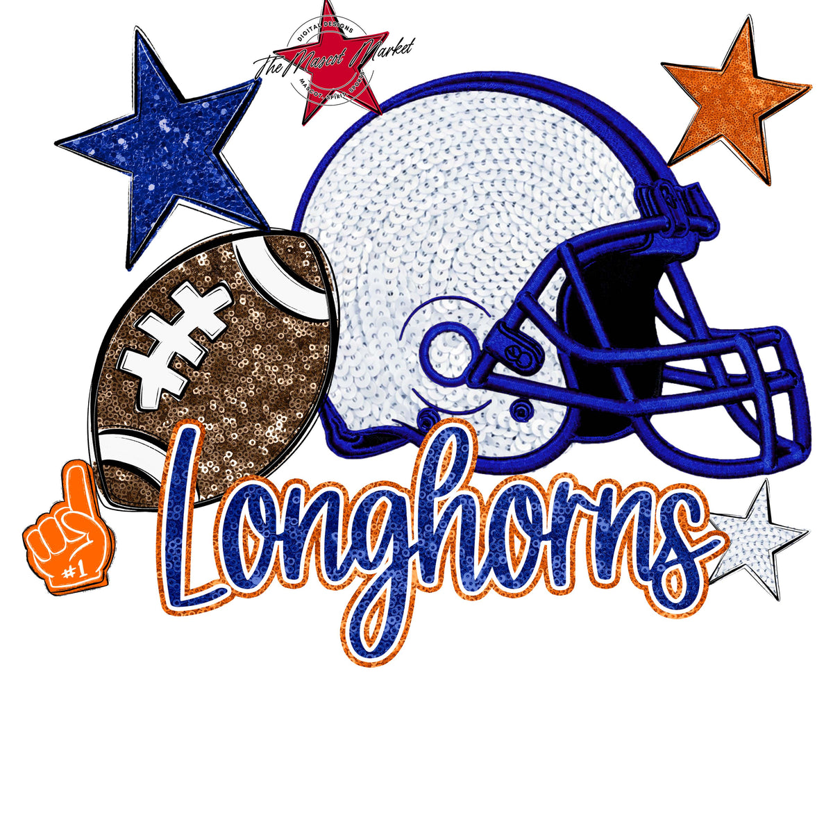 Longhorns Football Embroidered Sequins Design-Blue & Orange