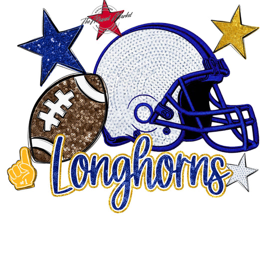 Longhorns Football Embroidered Sequins Design-Blue & Yellow