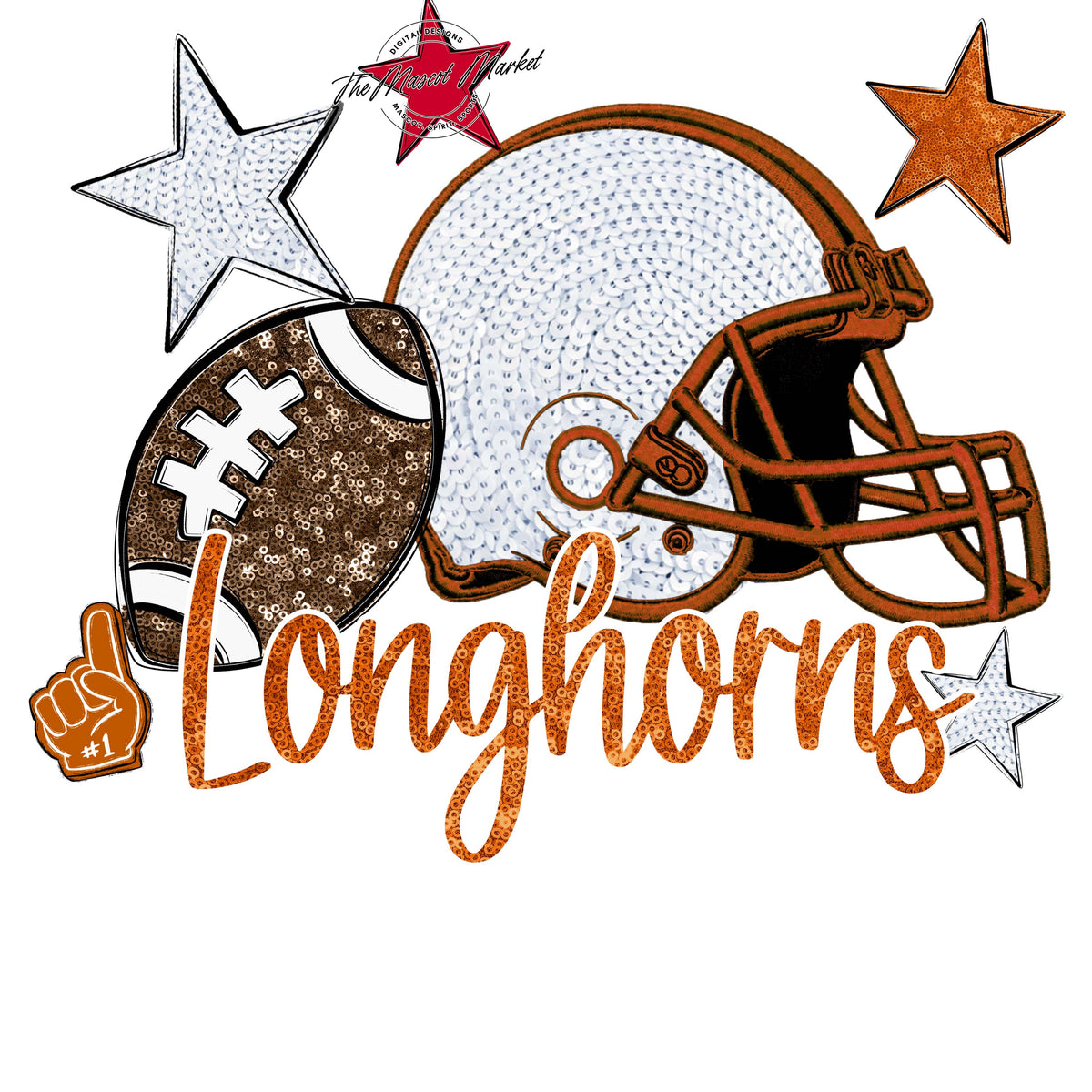 Longhorns Football Embroidered Sequins Design-Burnt Orange