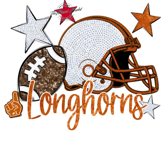 Longhorns Football Embroidered Sequins Design-Burnt Orange