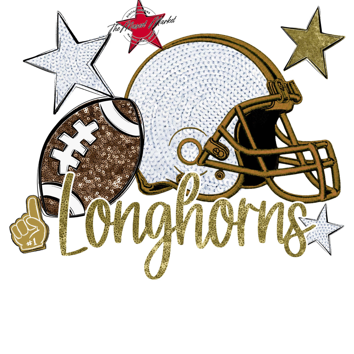 longhorns Football Embroidered Sequins Design-Gold