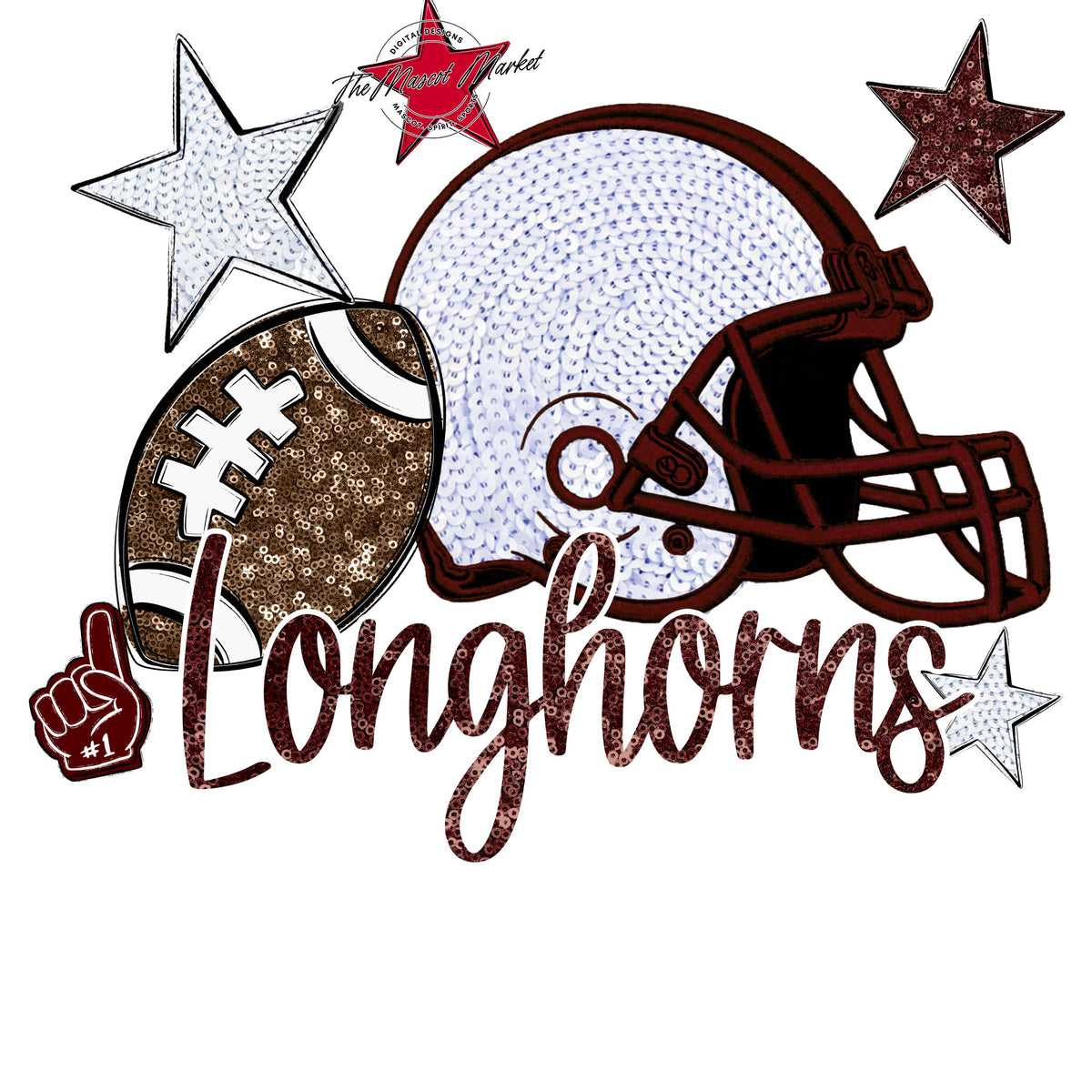 Longhorns Football Embroidered Sequins Design-Maroon