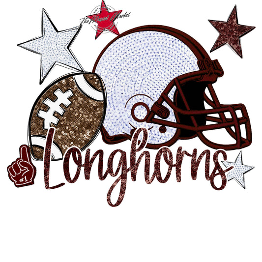 Longhorns Football Embroidered Sequins Design-Maroon