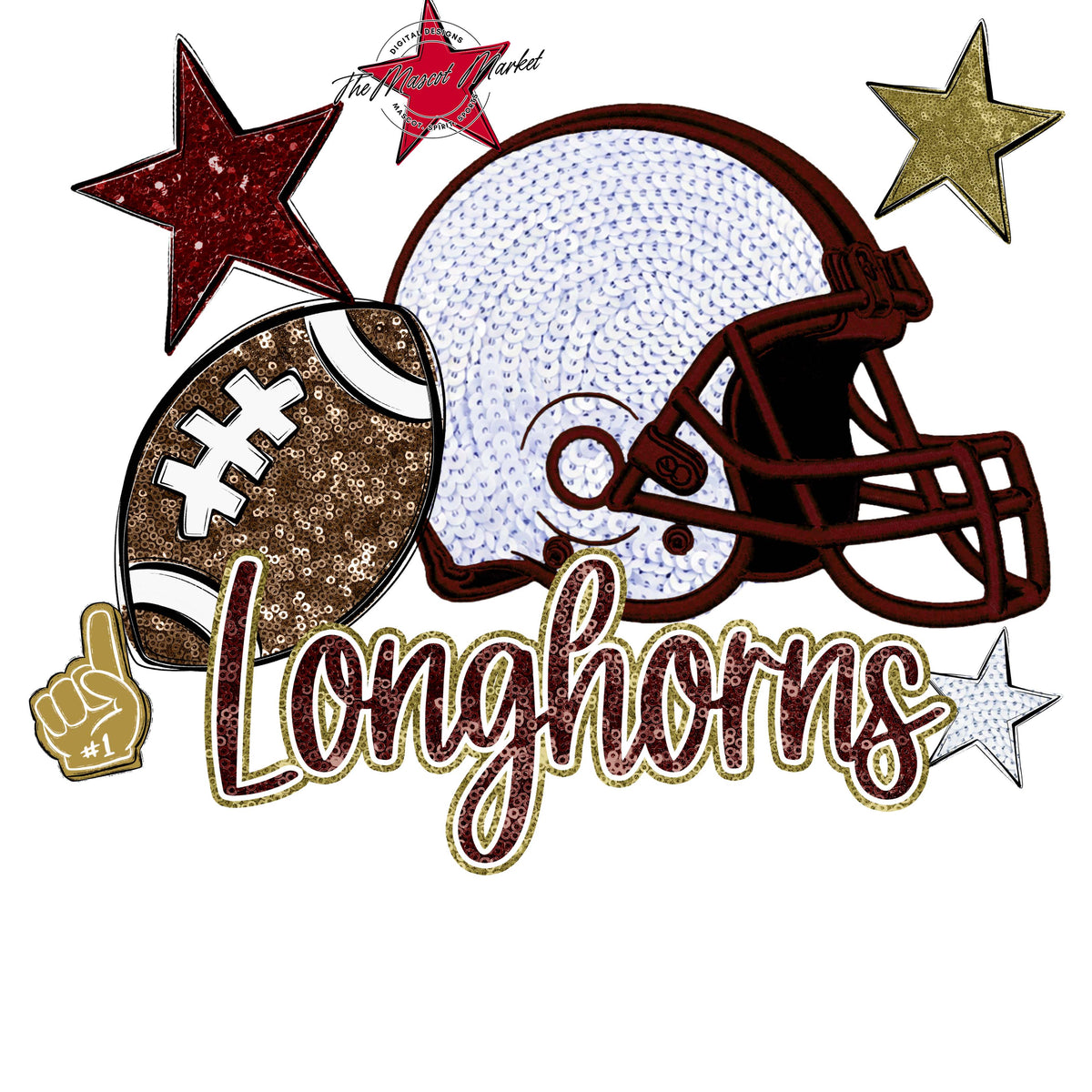 Longhorns Football Embroidered Sequins Design-Maroon & Gold
