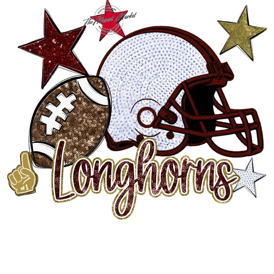 Longhorns Football Embroidered Sequins Design-Maroon & Gold
