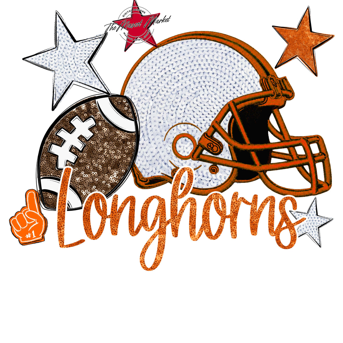 Longhorns Football Embroidered Sequins Design-Orange