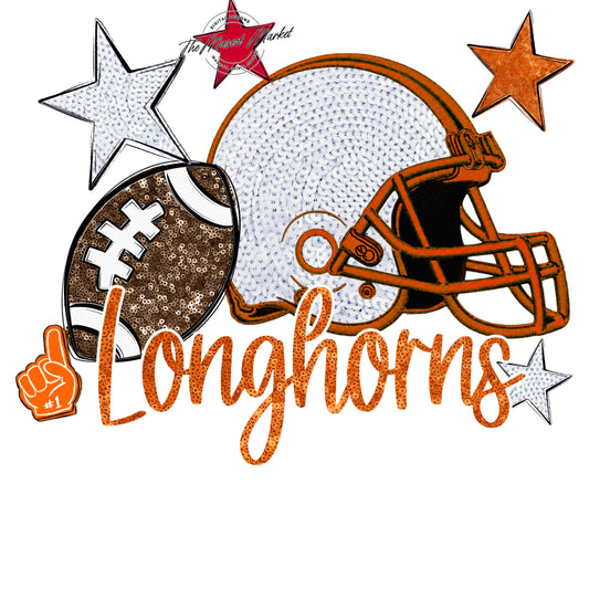 Longhorns Football Embroidered Sequins Design-Orange