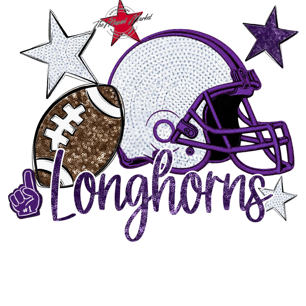Longhorns Football Embroidered Sequins Design-Purple