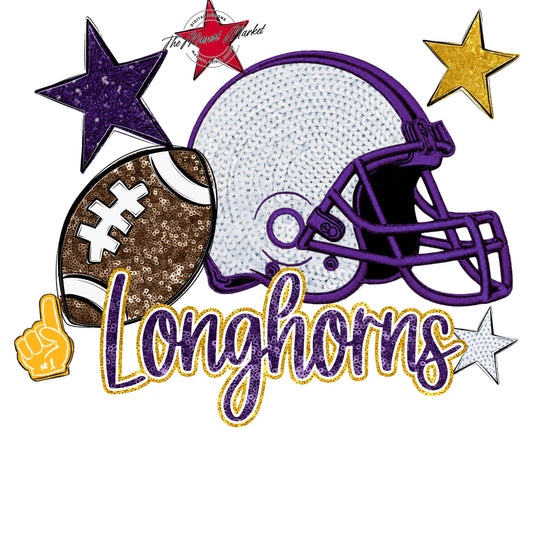 Longhorns Football Embroidered Sequins Design-Purple & Yellow