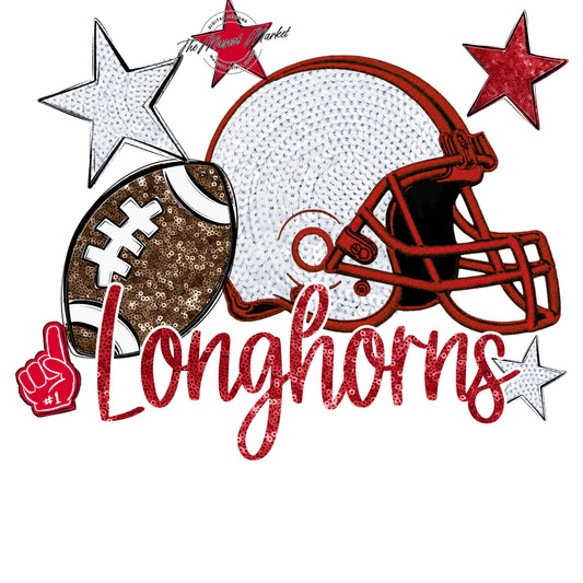 Longhorns Football Embroidered Sequins Design-Red