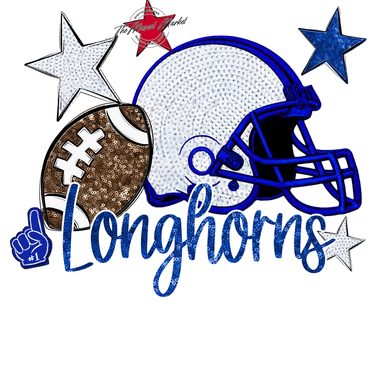 Longhorns Football Embroidered Sequins Design-Royal Blue