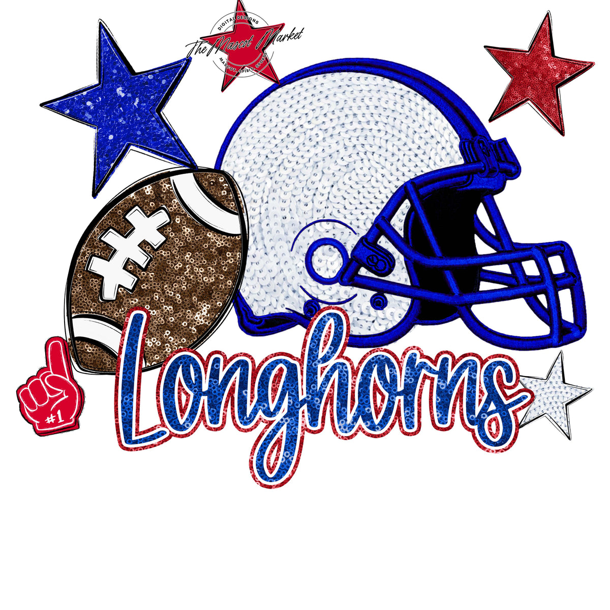 Longhorns Football Embroidered Sequins Design-Royal Blue & Red