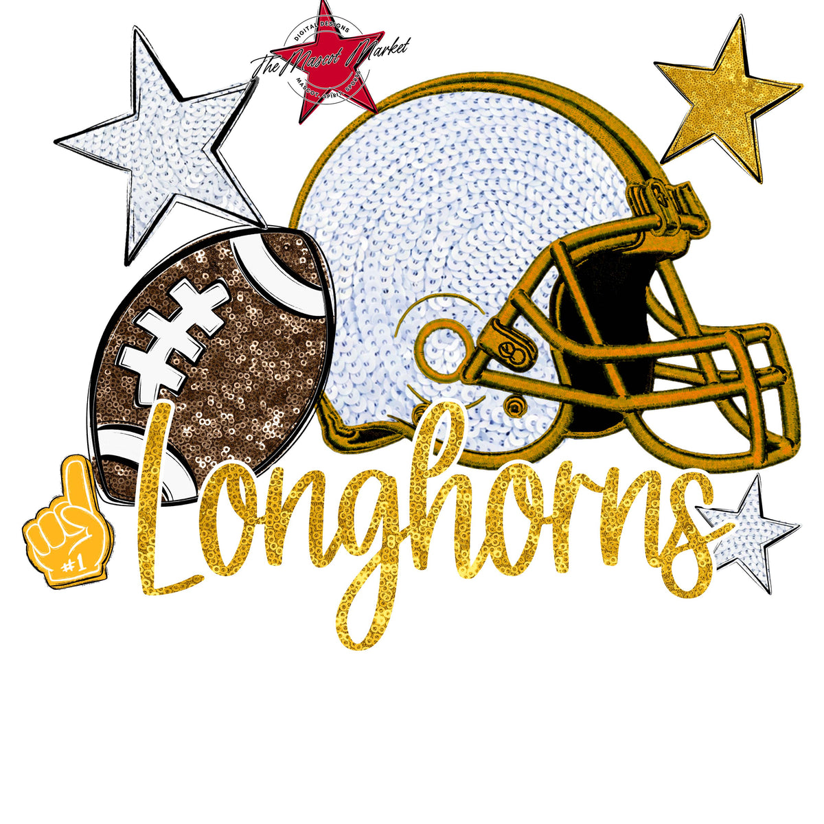 Longhorns Football Embroidered Sequins Design-Yellow