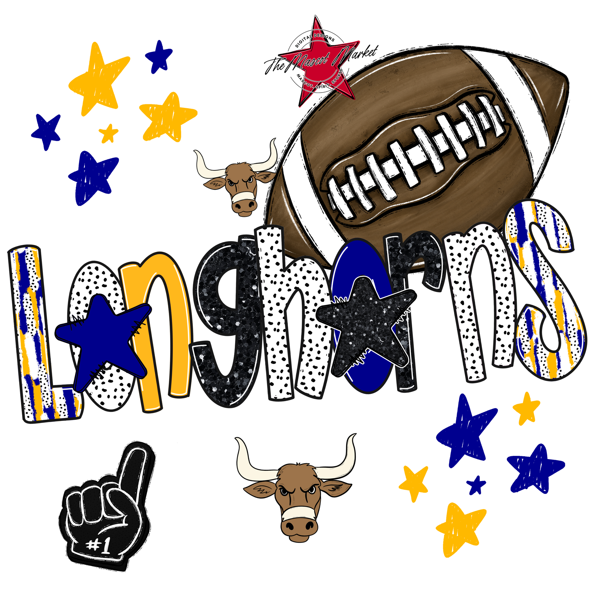 Longhorns Football Scrape-Blue-Yellow