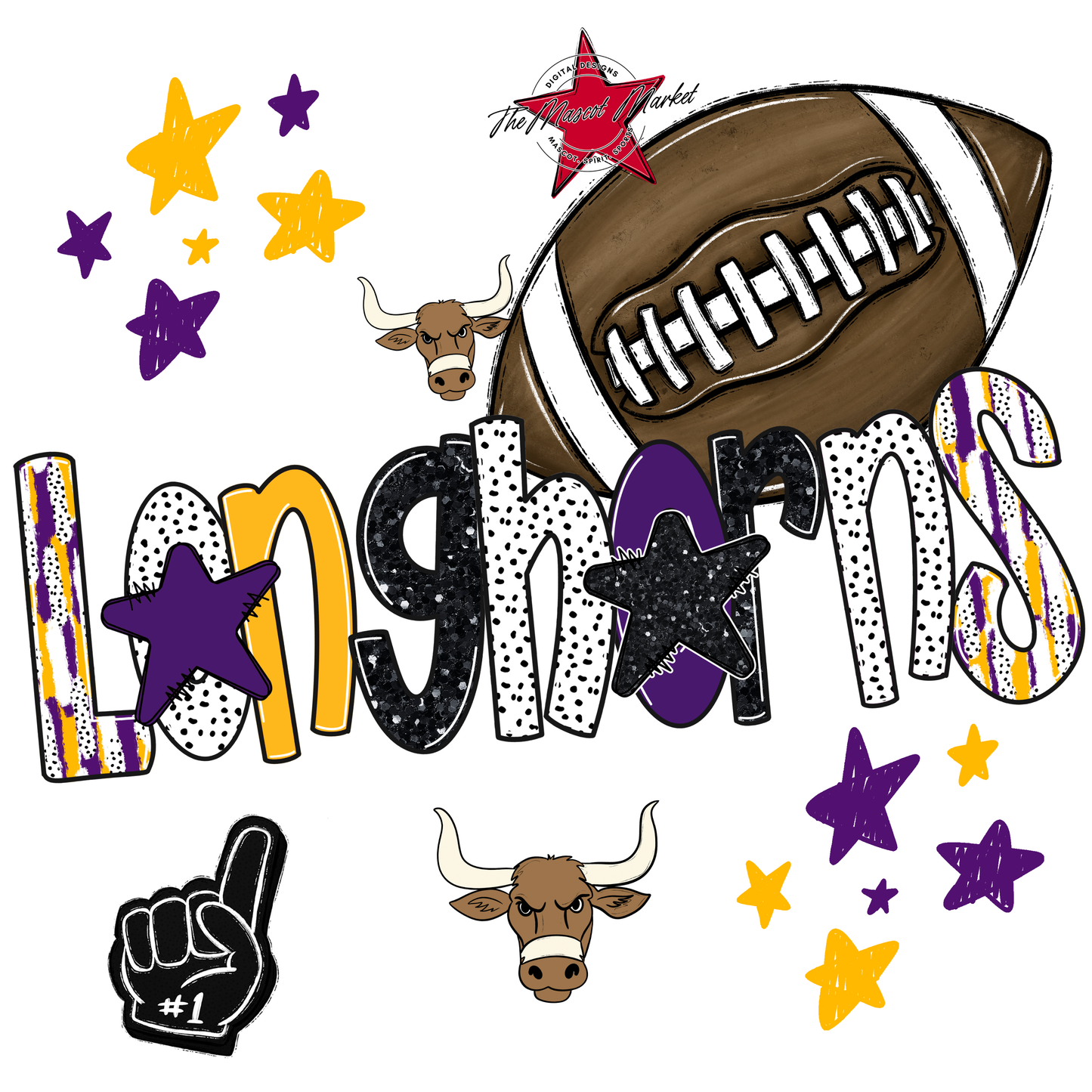 Longhorns Football Scrape-Purple-Yellow