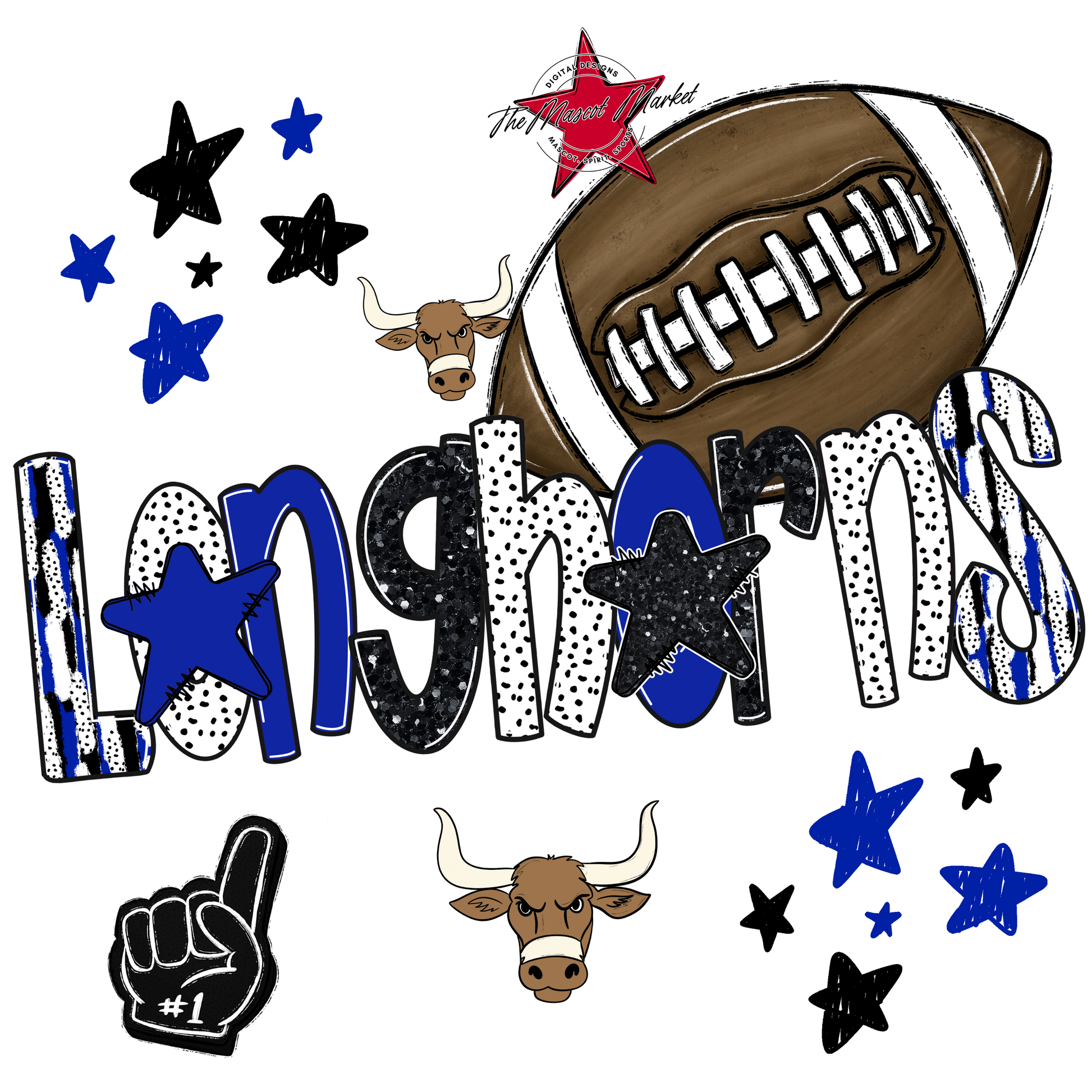 Longhorns Football Scrape-Royal Blue