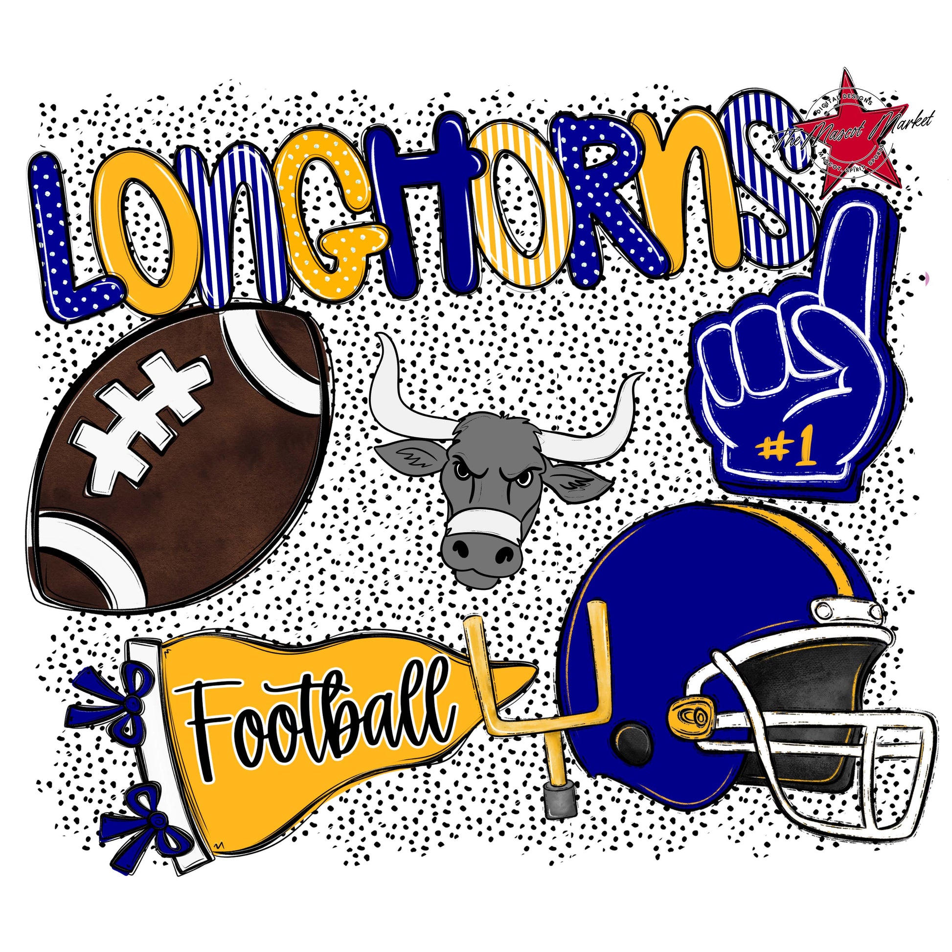 Longhorns Football Spirit-Blue & Yellow