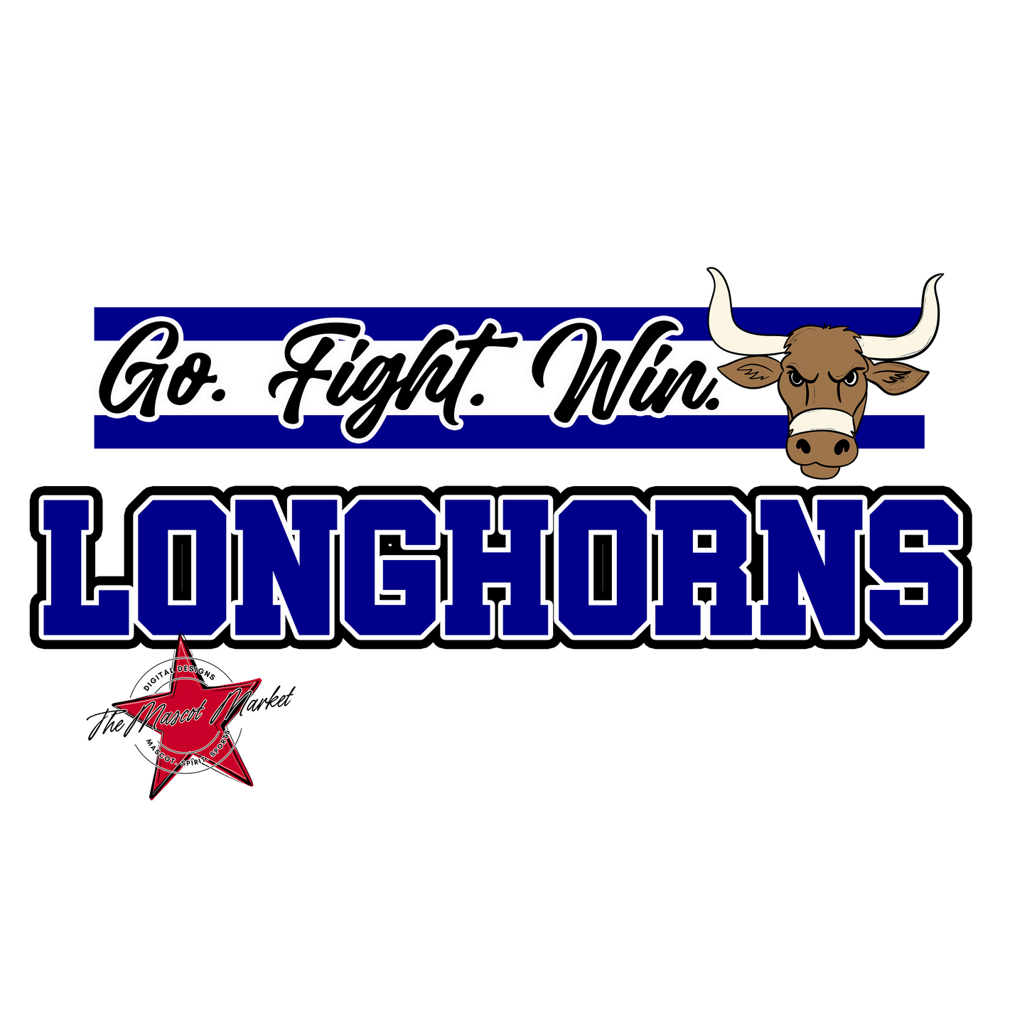 Longhorns Go Fight Win Mascot Lines-Blue