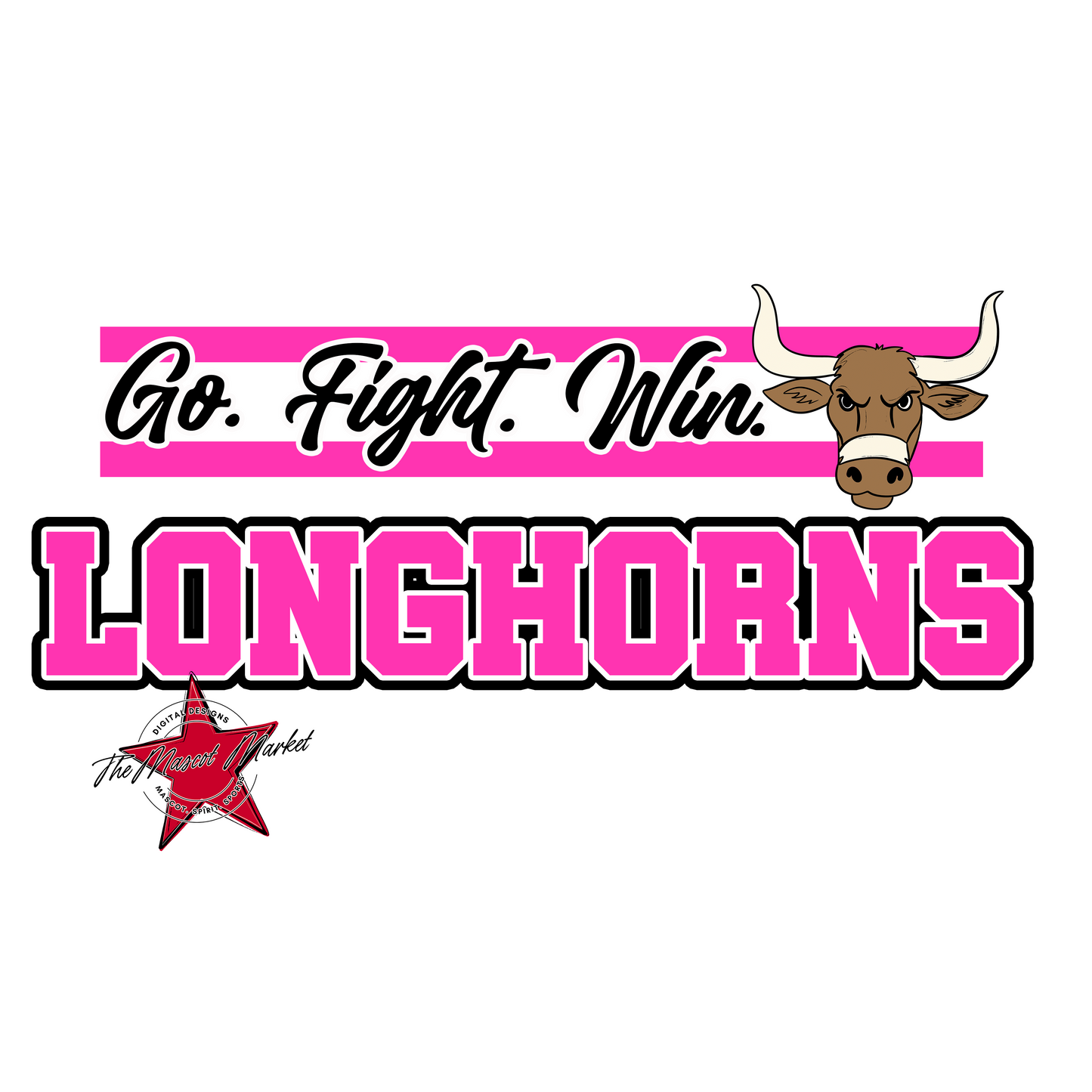 Longhorns Go Fight Win Mascot Lines-Pink
