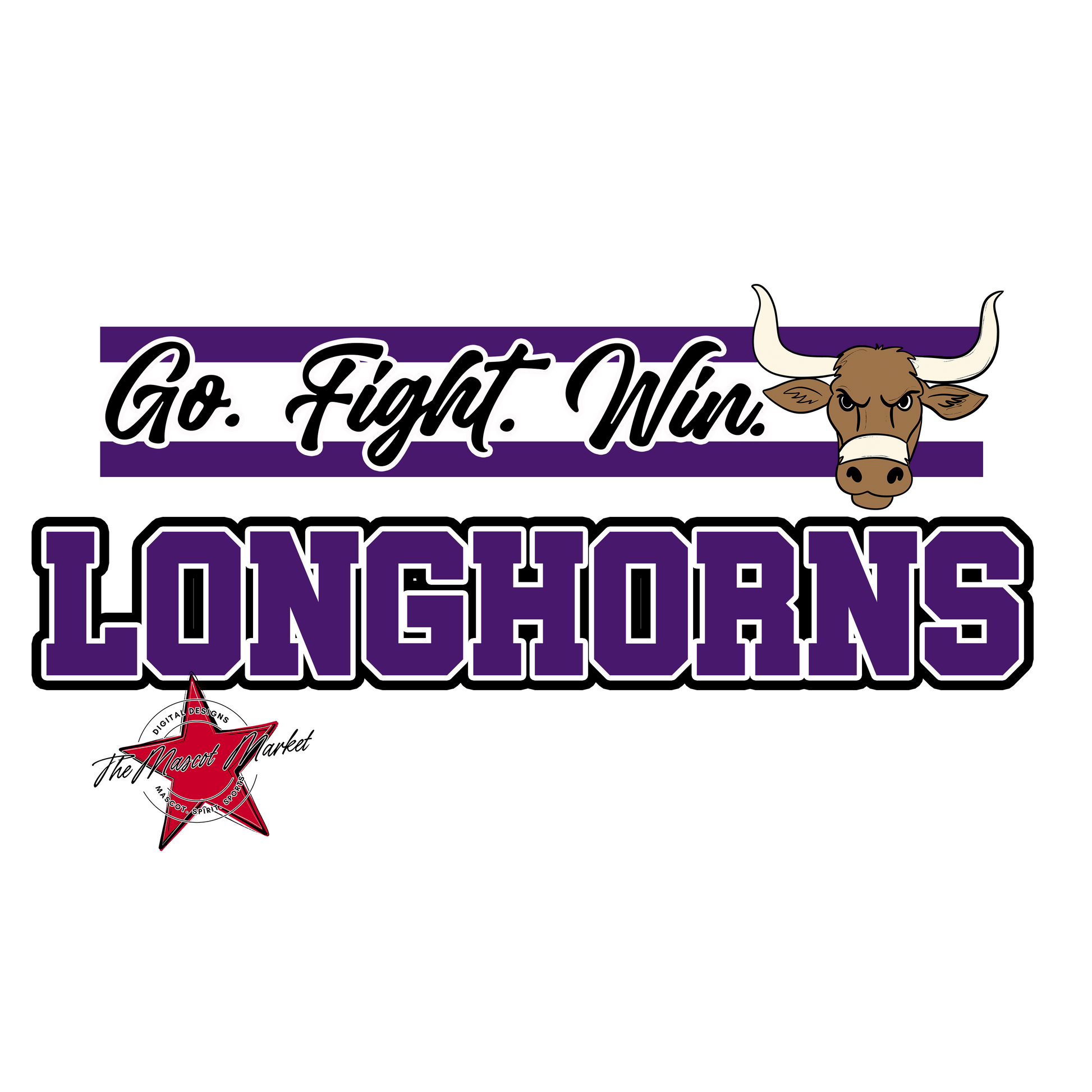 Longhorns Go Fight Win Mascot Lines-Purple