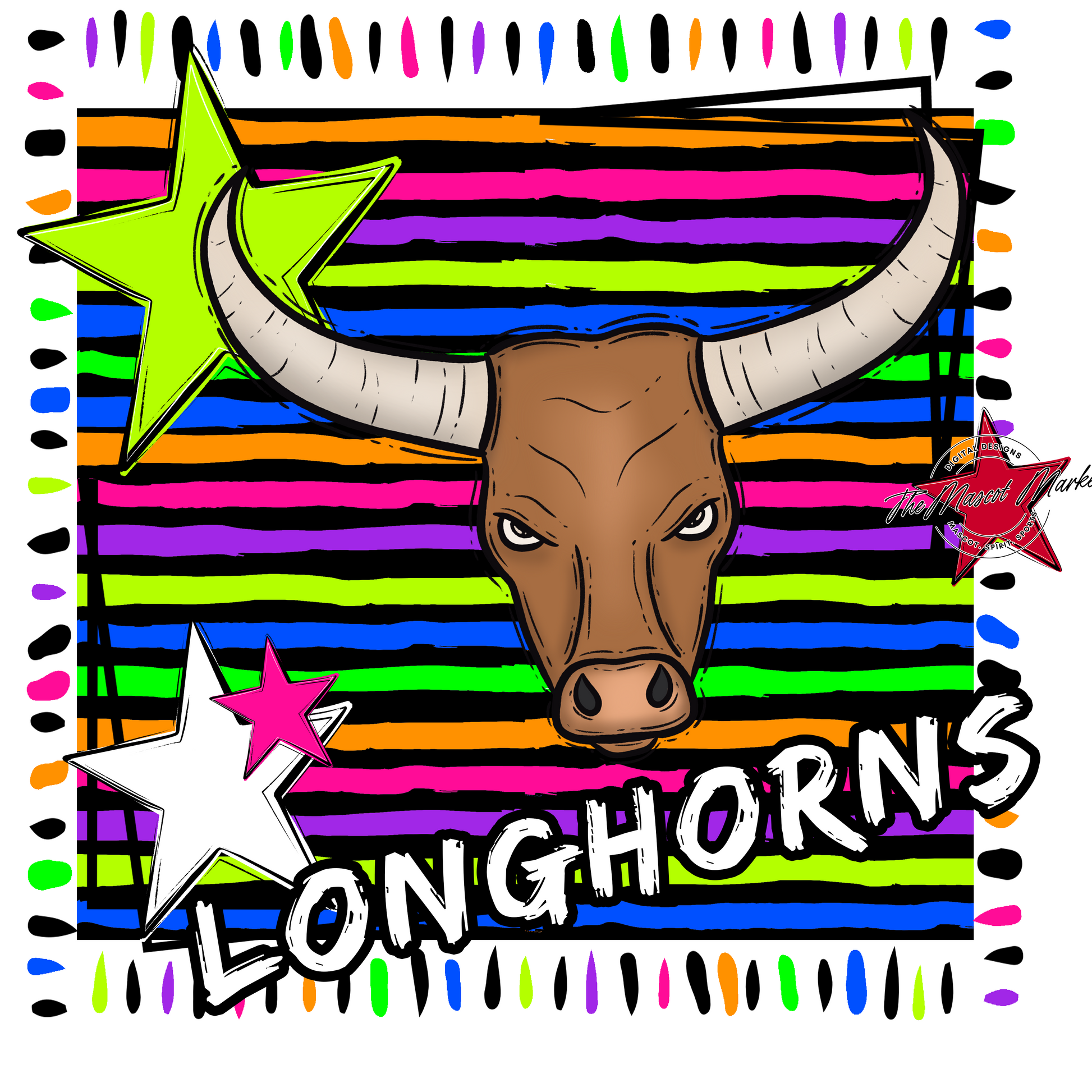 Longhorns Mascot Frame-Neon Black