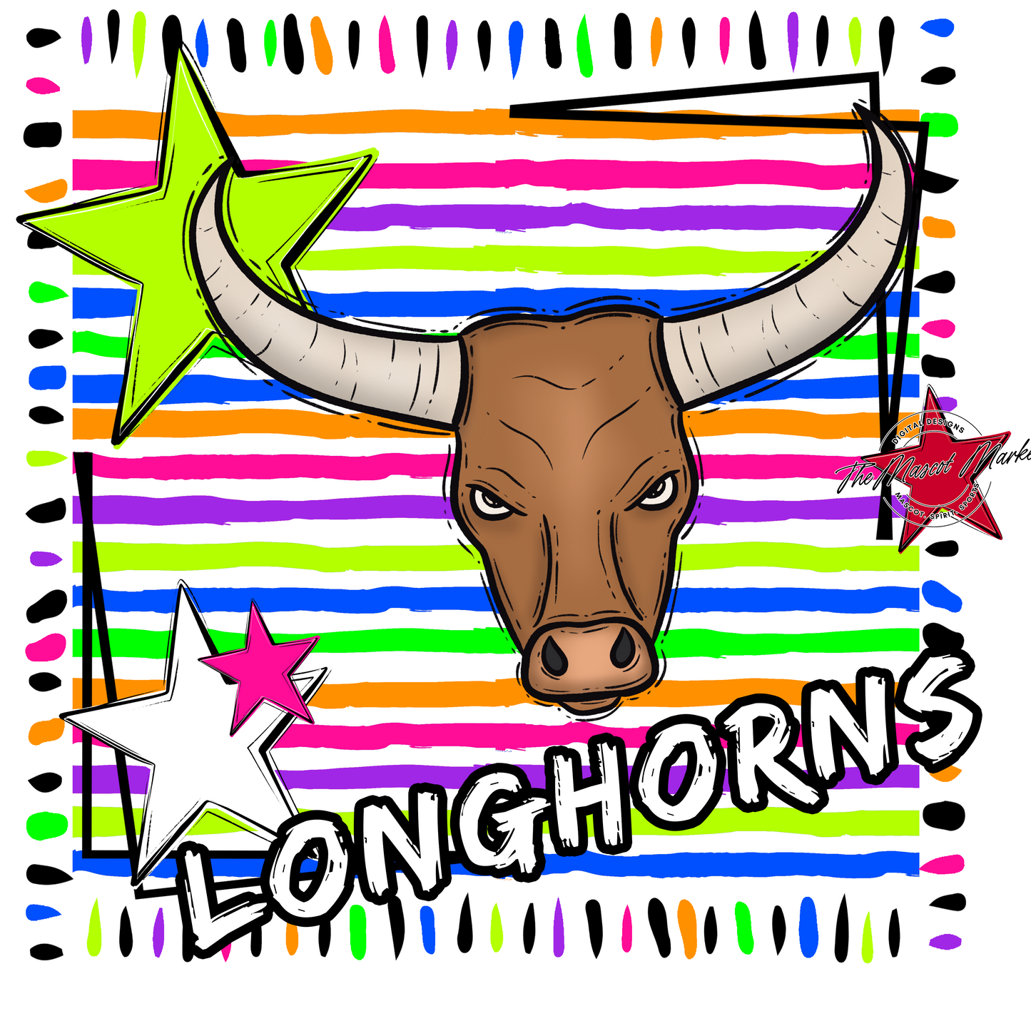 Longhorns Mascot Frame-Neon White