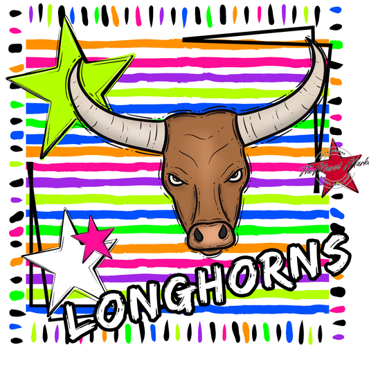 Longhorns Mascot Frame-Neon White