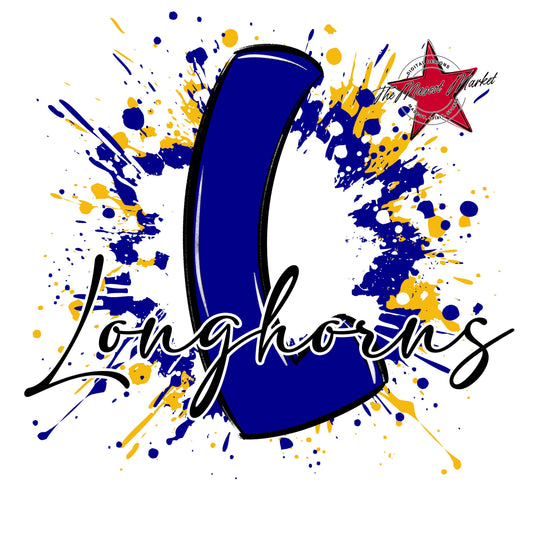 Longhorns Mascot Splatter-Blue & Yellow