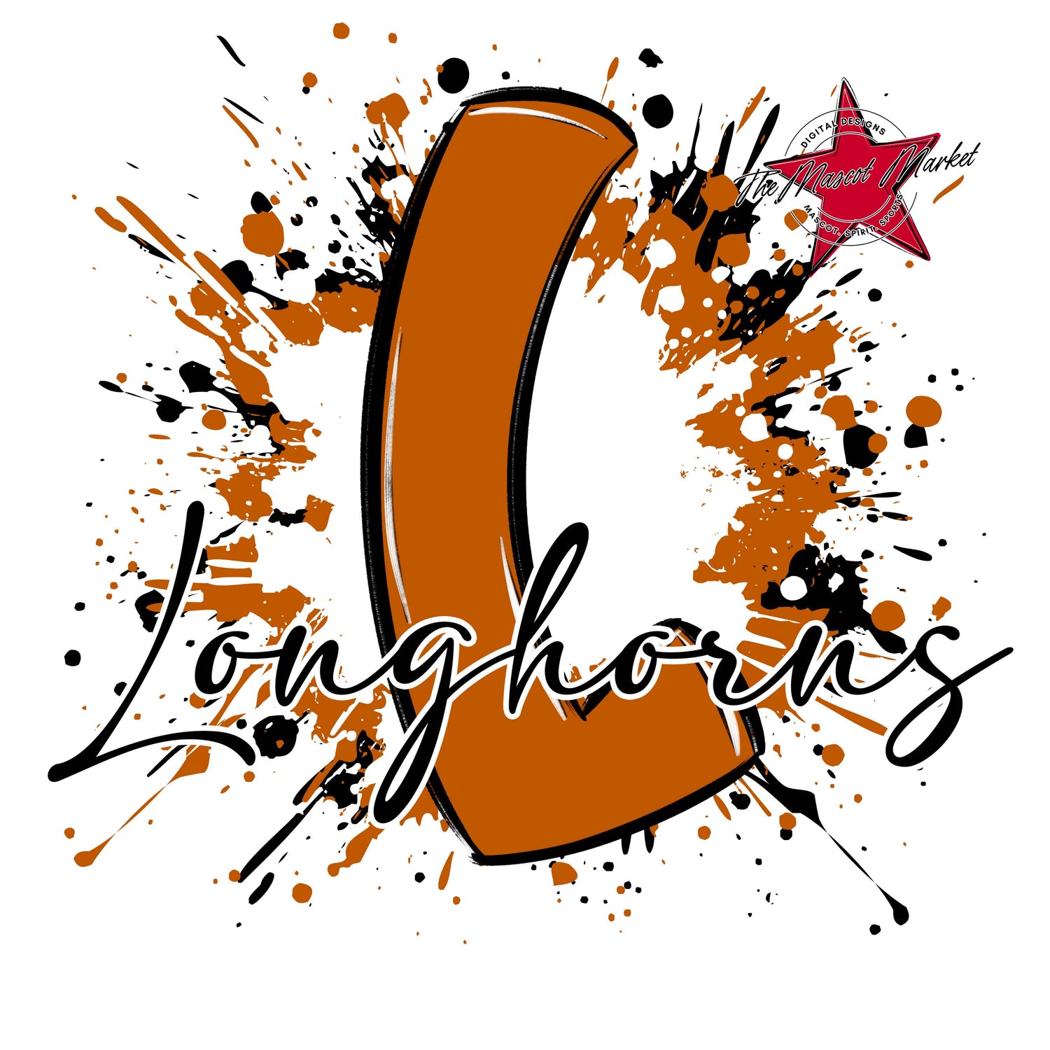 Longhorns Mascot Splatter-Burnt Orange