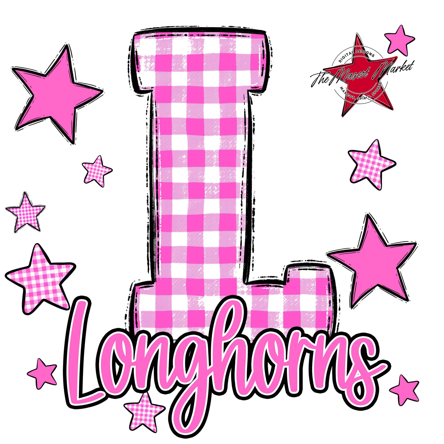 Longhorns Plaid Star Design-Baby Pink