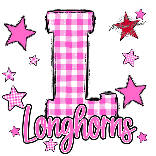 Longhorns Plaid Star Design-Baby Pink