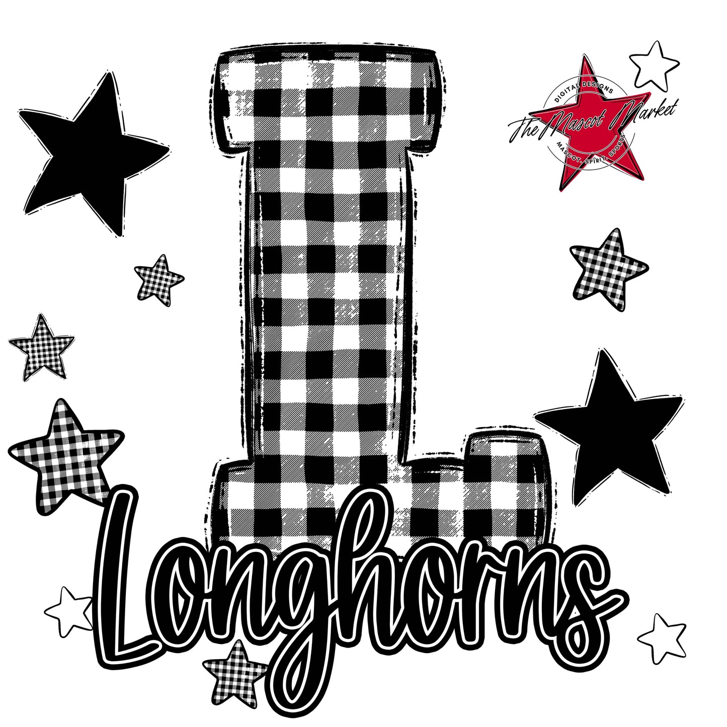 Longhorns Plaid Star Design-Black
