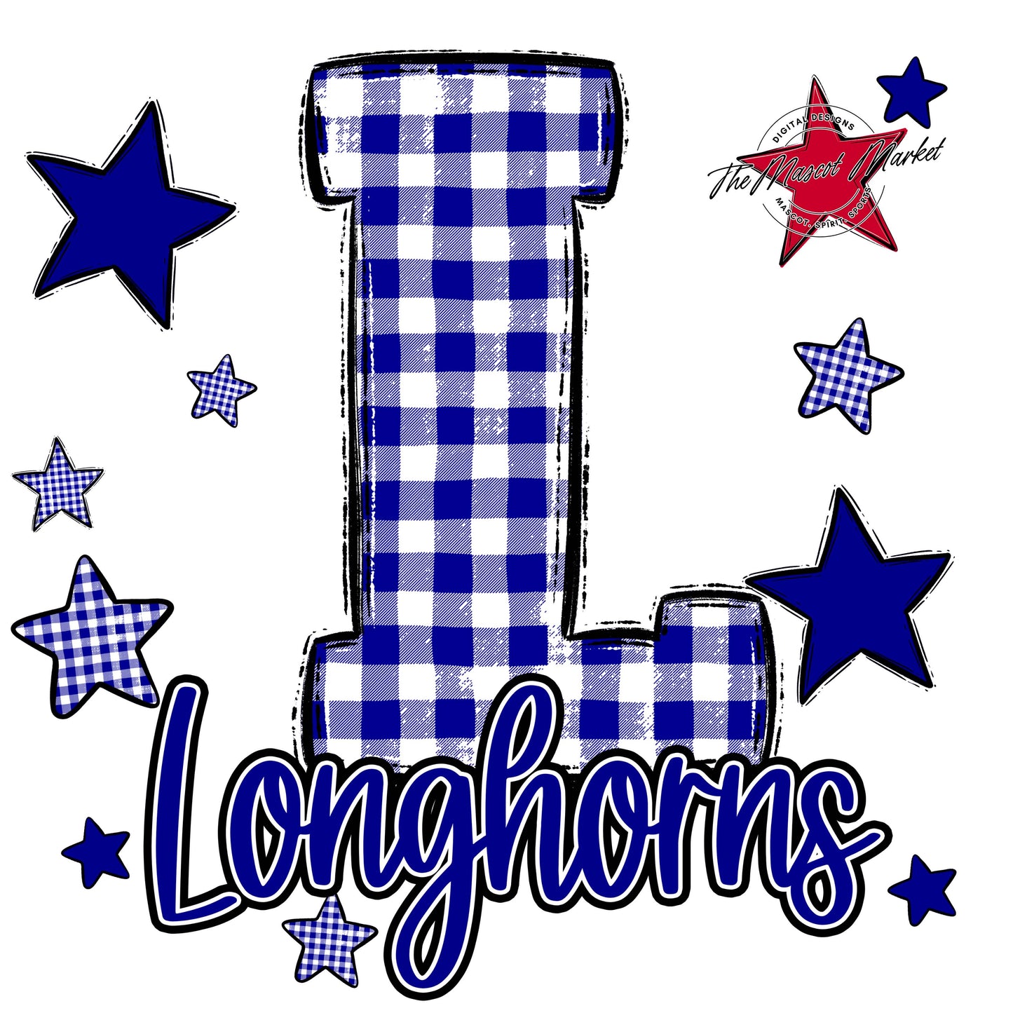 Longhorns Plaid Star Design-Blue