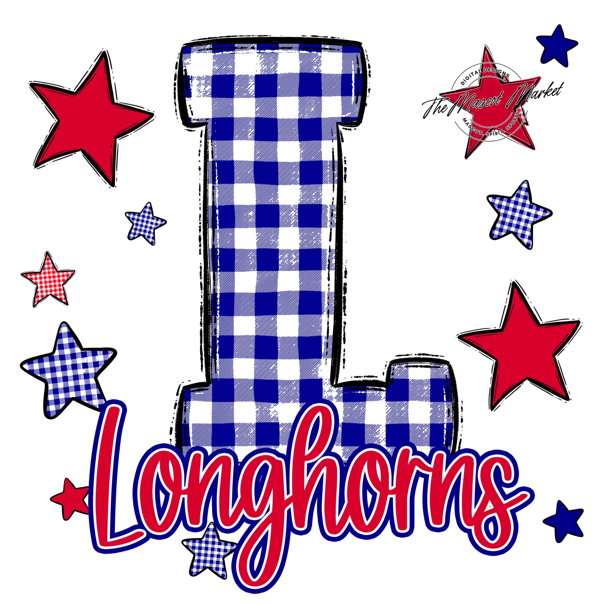 Longhorns Plaid Star Design-Blue & Red