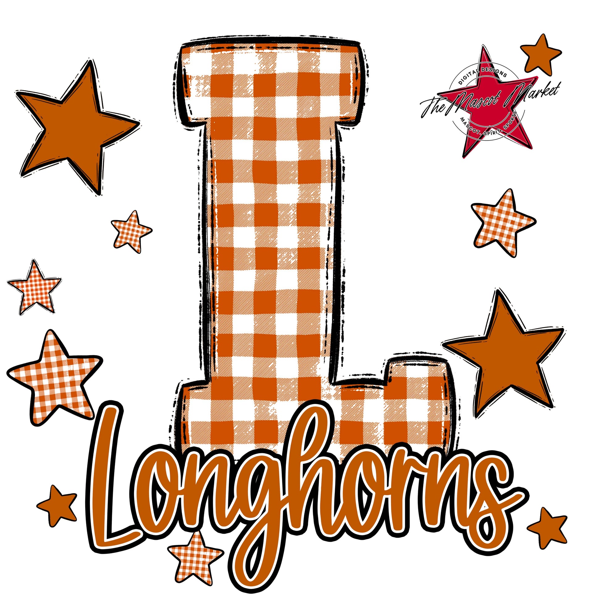 Longhorns Plaid Star Design-Burnt Orange