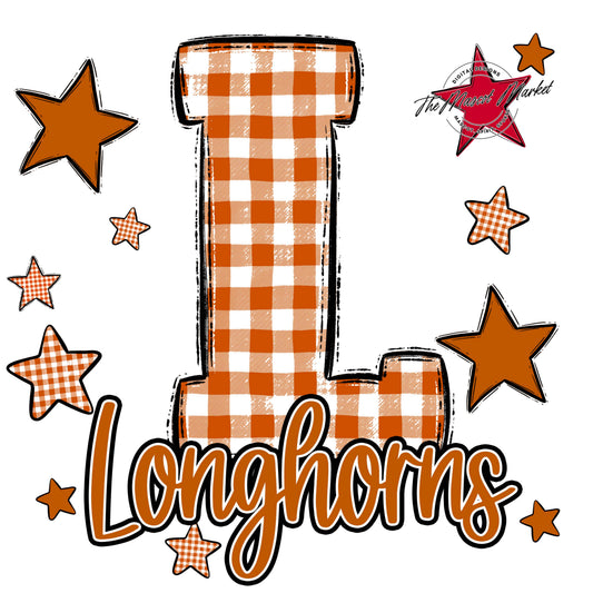 Longhorns Plaid Star Design-Burnt Orange