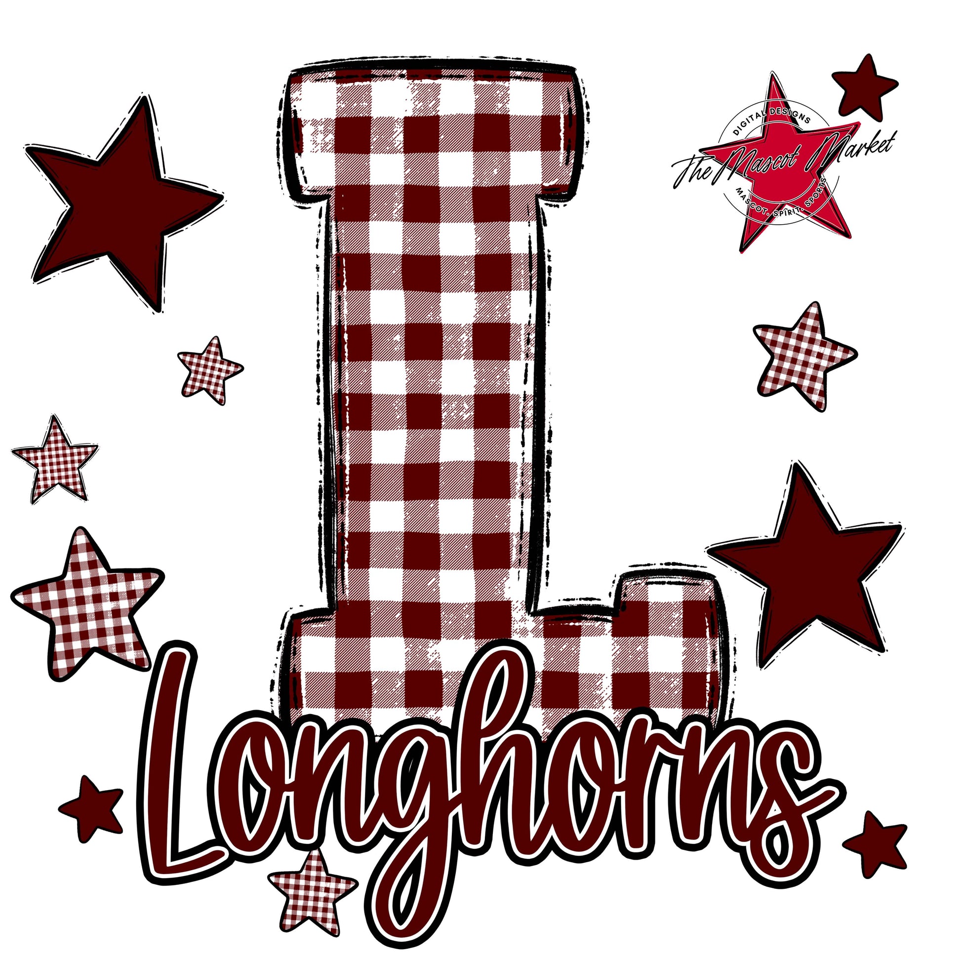 Longhorns Plaid Star Design-Maroon
