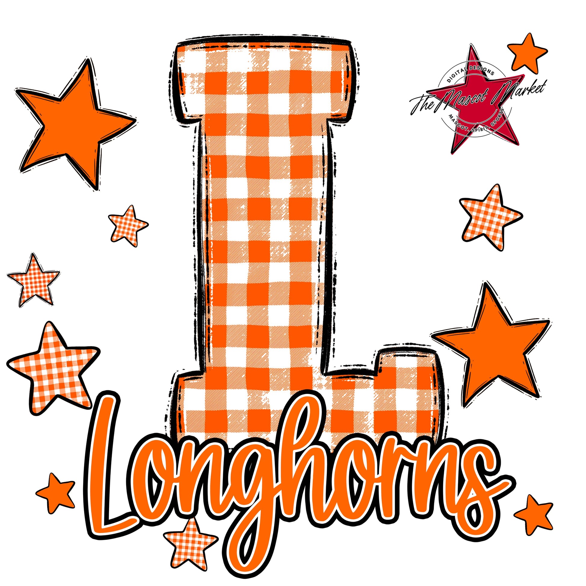 Longhorns Plaid Star Design-Orange
