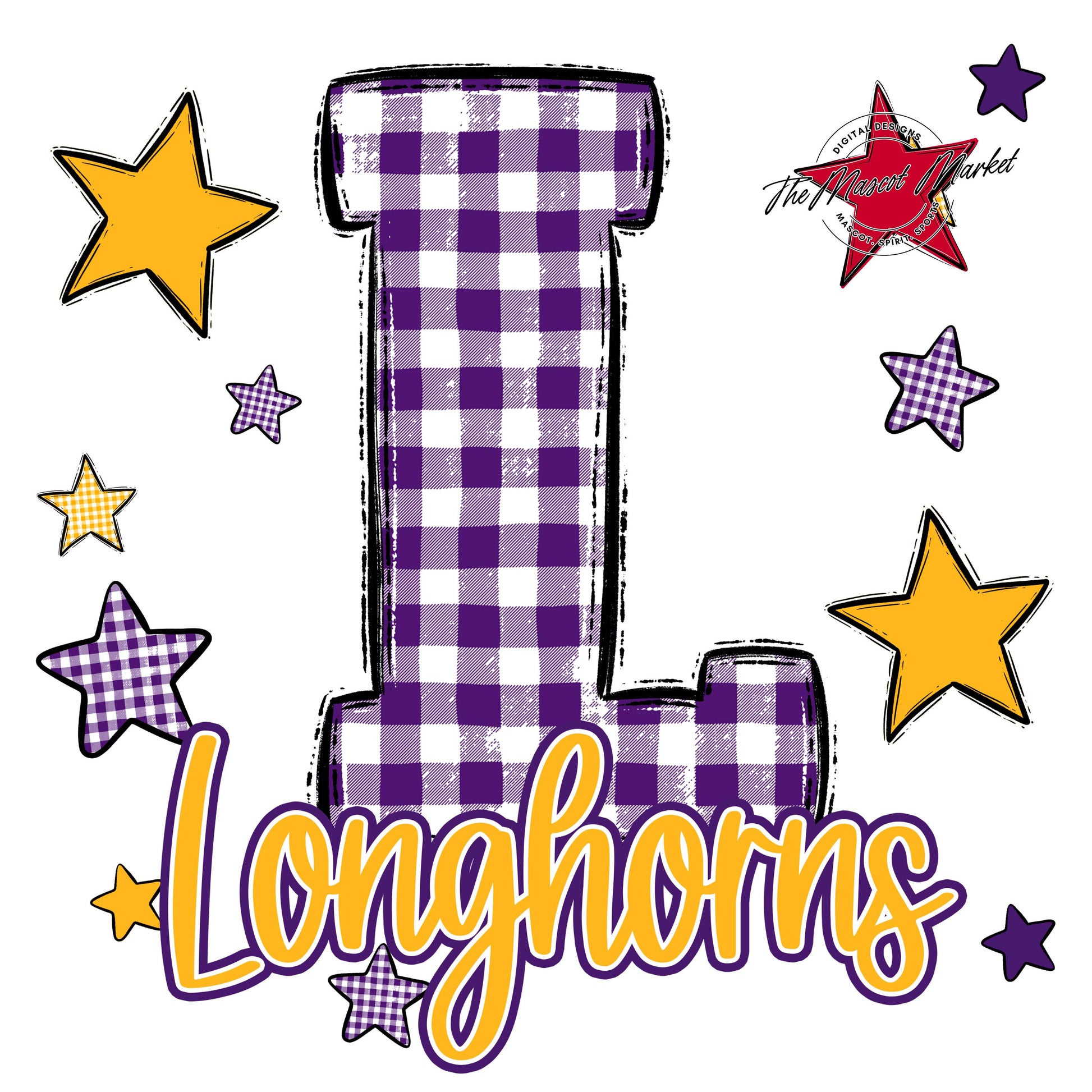 Longhorns Plaid Star Design-Purple & Yellow