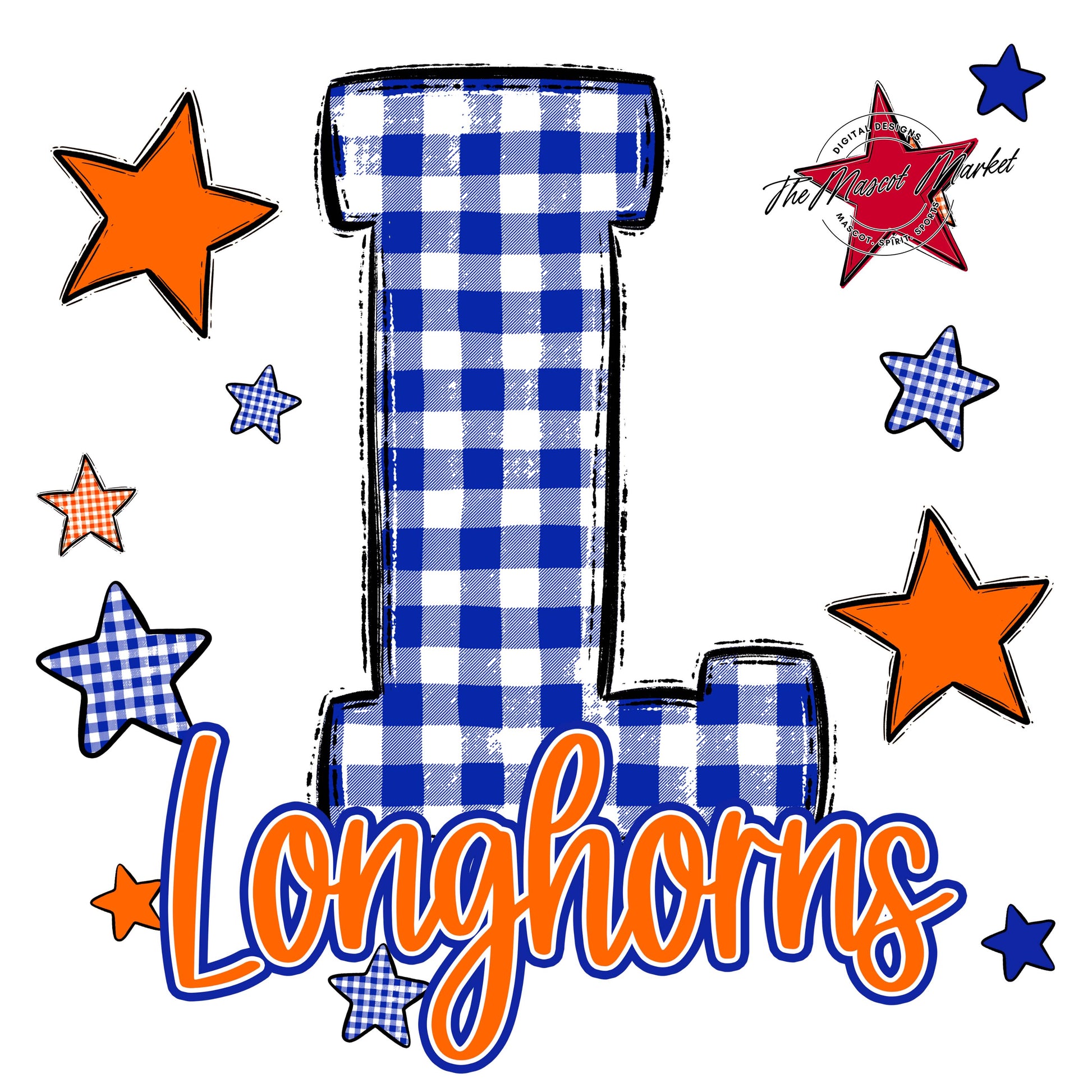 Longhorns Plaid Star Design-Royal Blue & Orange