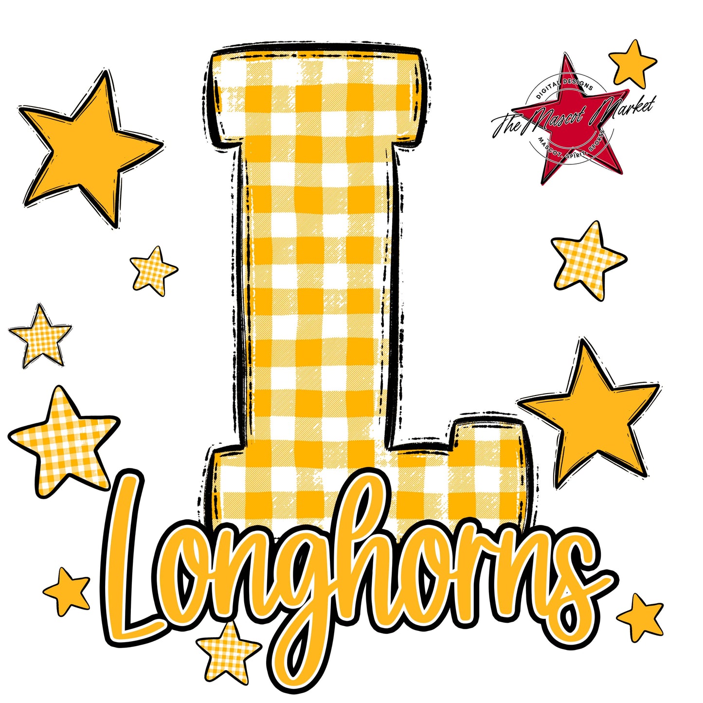 Longhorns Plaid Star Design-Yellow